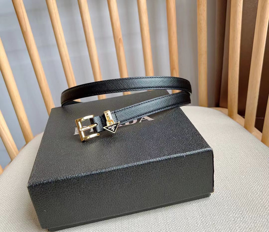 Prada Belt 1.5cm With Triangular Logo Buckle Black Patent Leather