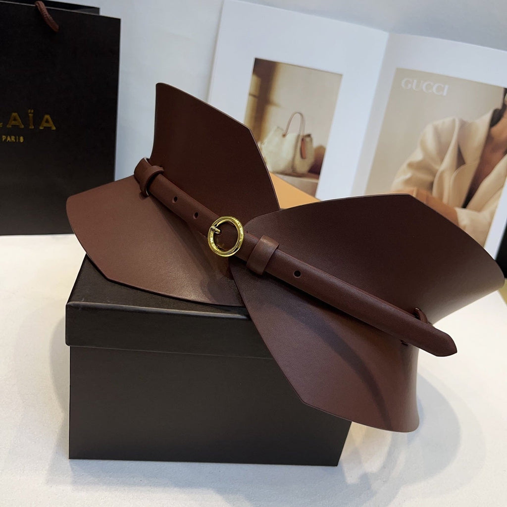 Alaia Double Bustier Belt Brown Sheepskin 203565