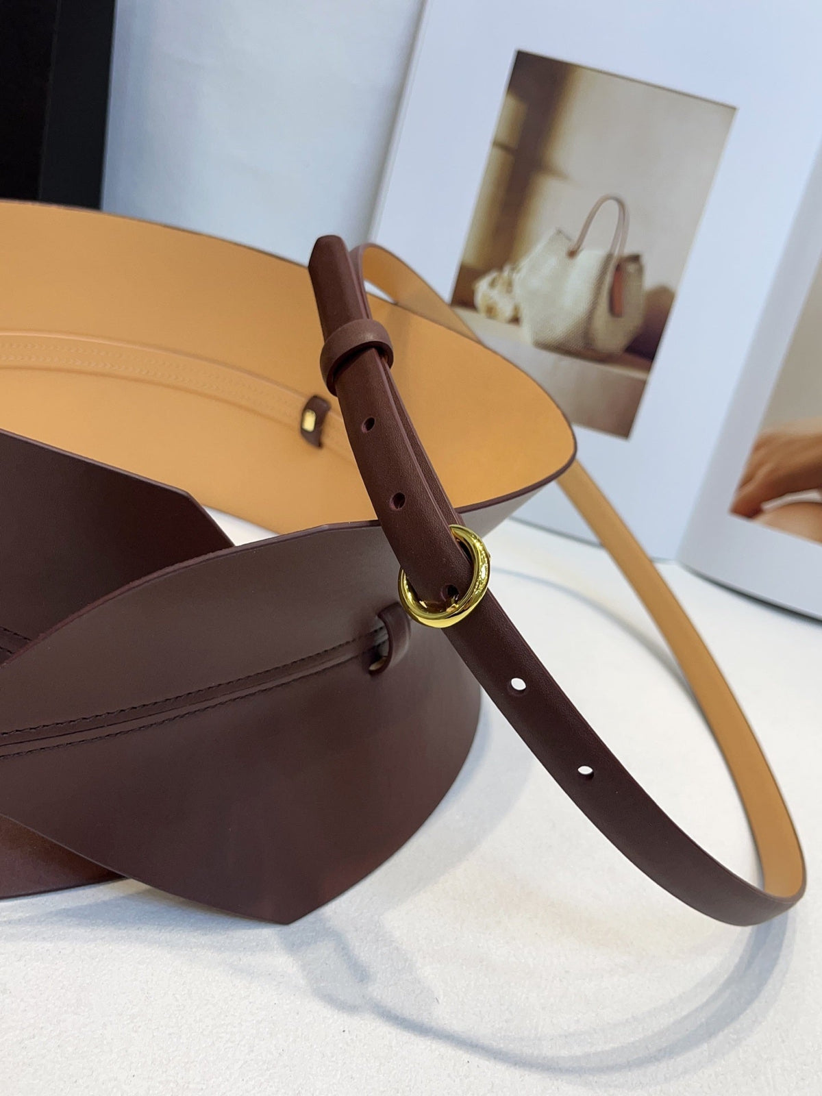Alaia Double Bustier Belt Brown Sheepskin 203565