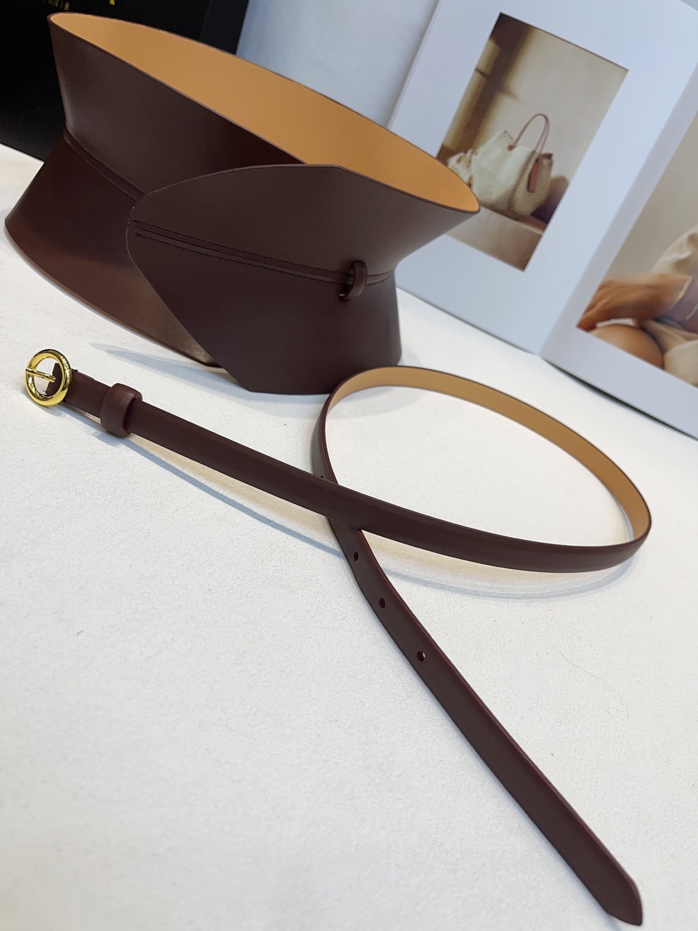 Alaia Double Bustier Belt Brown Sheepskin 203565