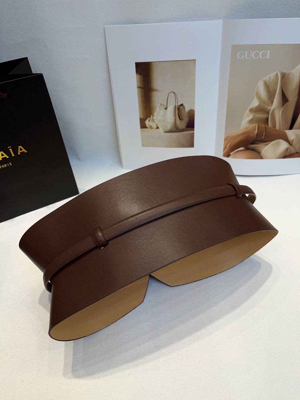 Alaia Double Bustier Belt Brown Sheepskin 203565