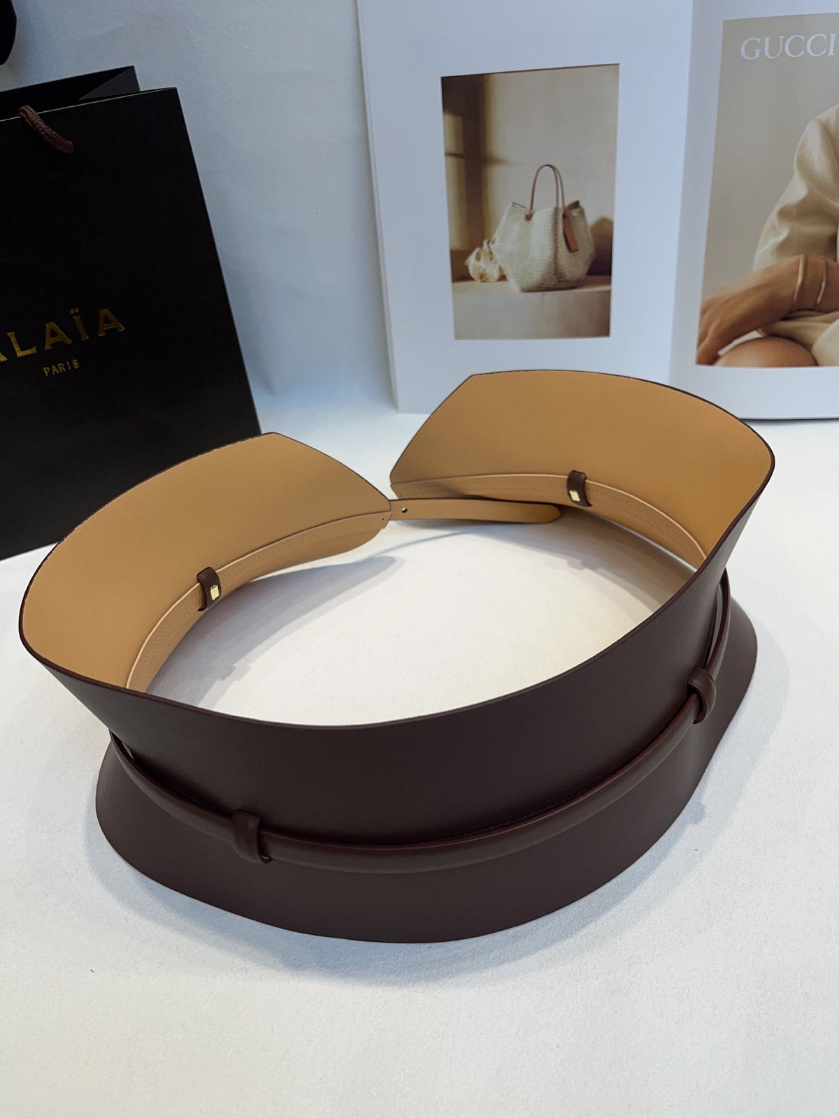 Alaia Double Bustier Belt Brown Sheepskin 203565