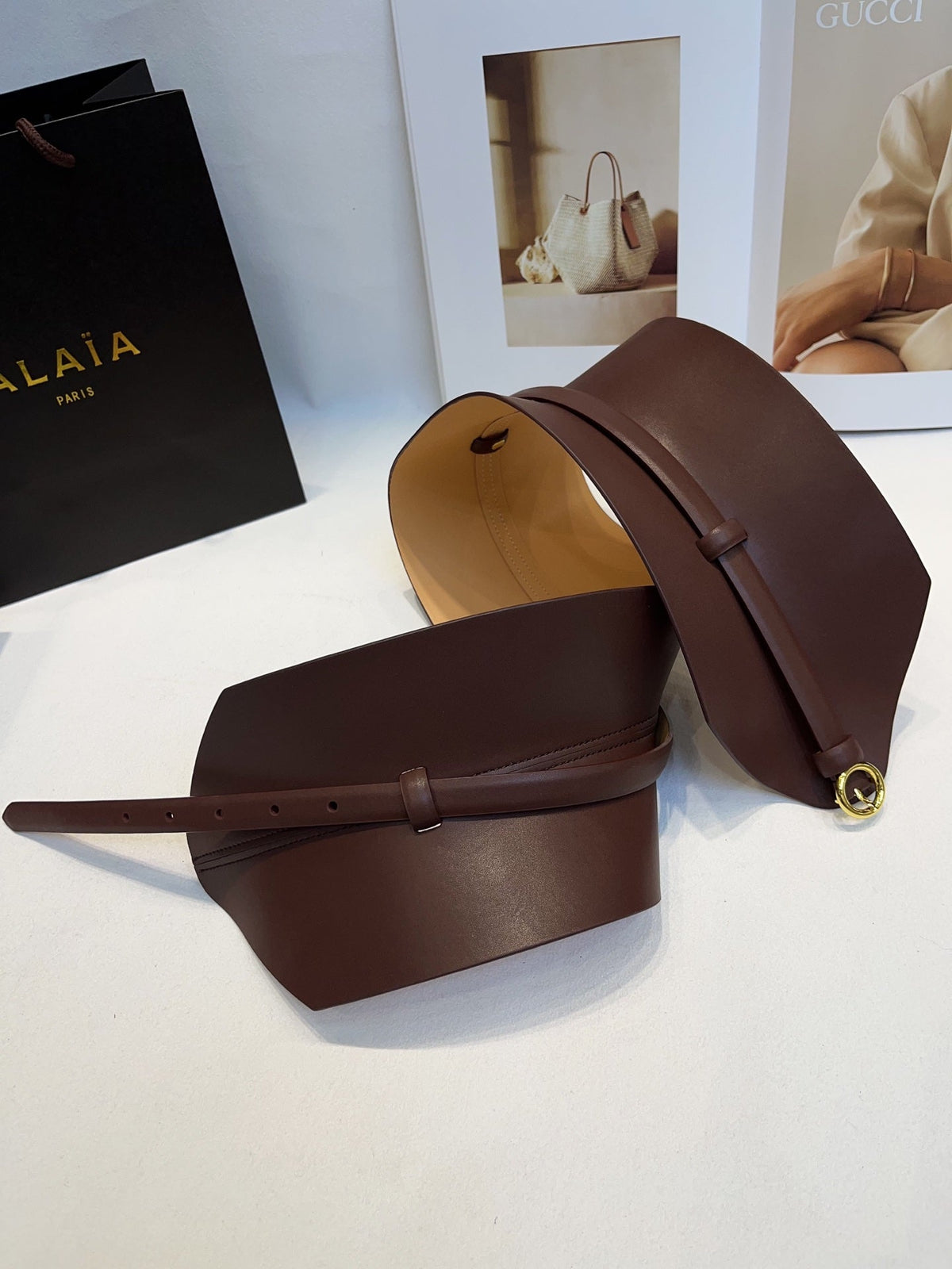 Alaia Double Bustier Belt Brown Sheepskin 203565