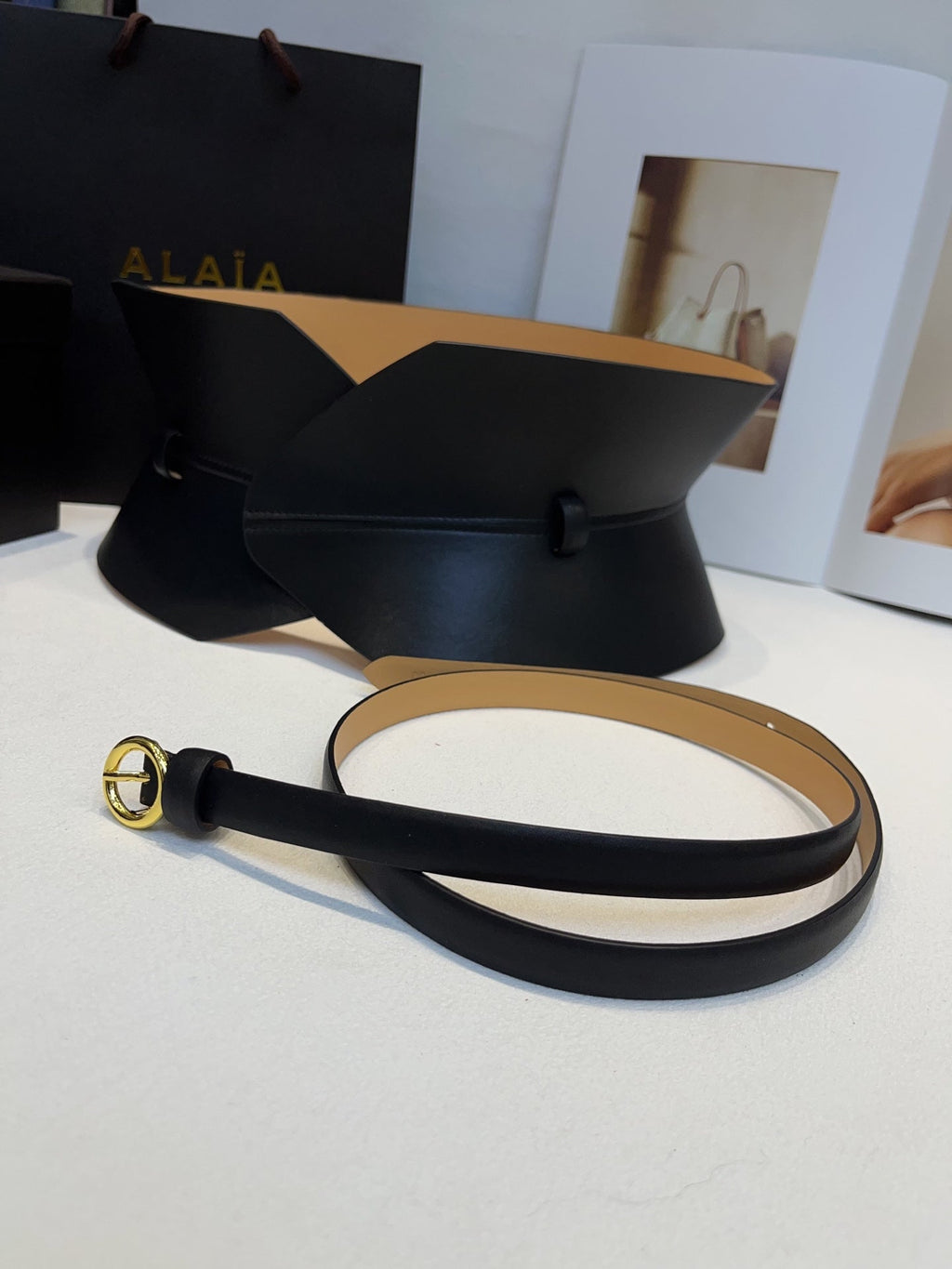 Alaia Double Bustier Belt Black Sheepskin 203564