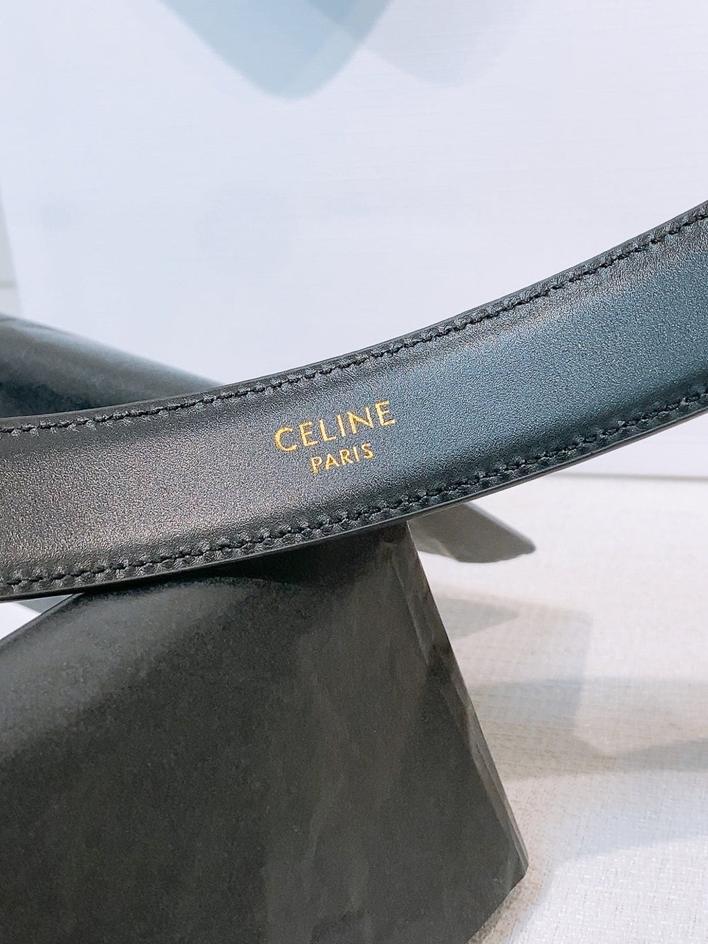 Celine Triomphe Oval Belt 2.5cm Black Sliver Calfskin 203772
