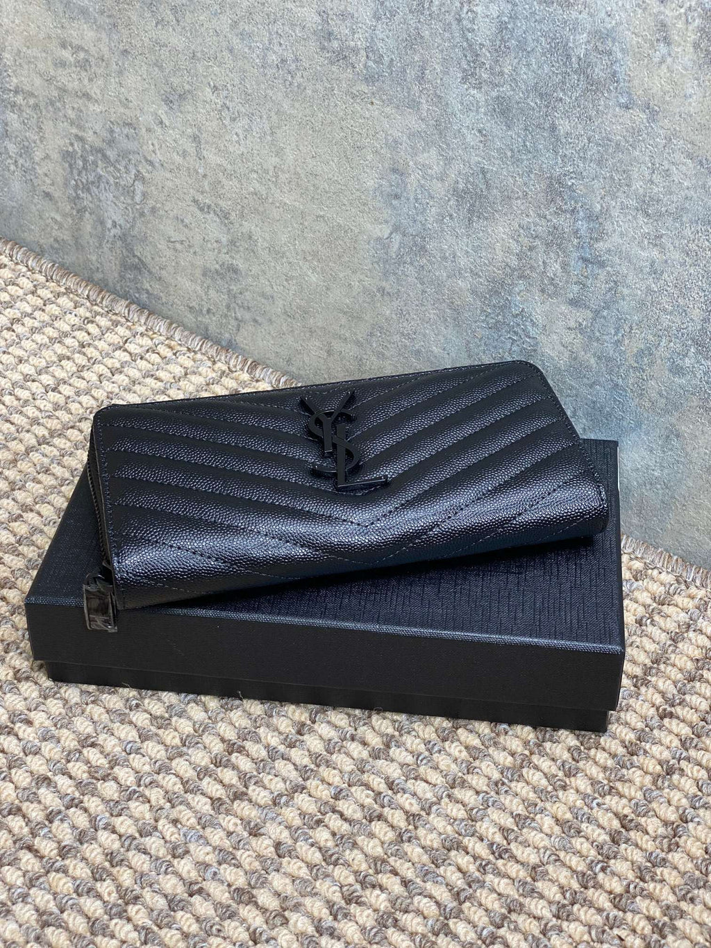 YSL Zippy Long Wallet Full Black Caviar Cowhide