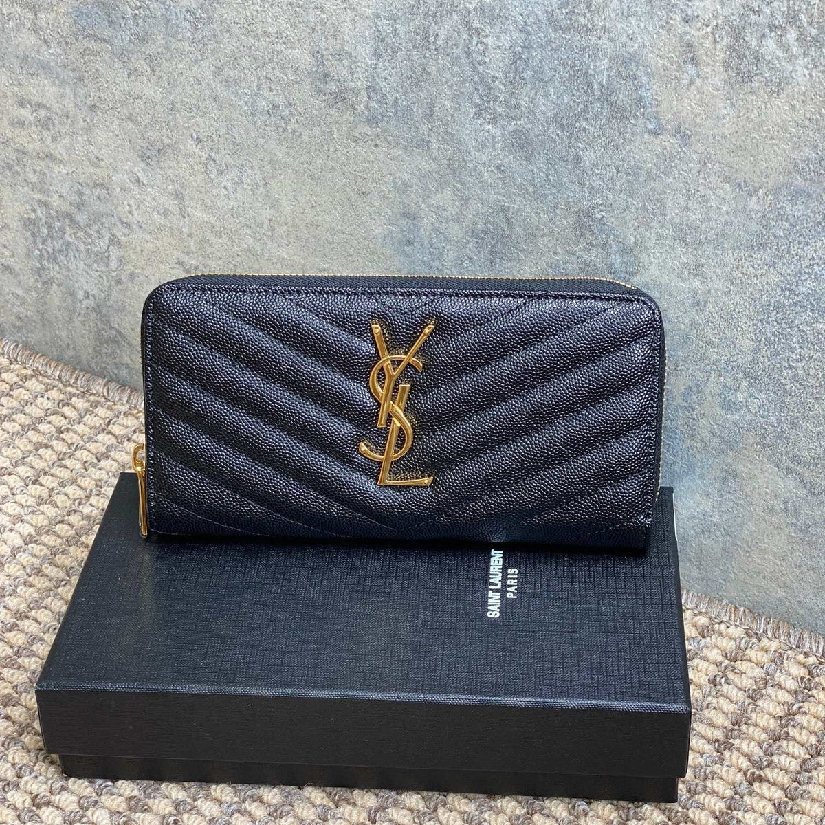 YSL Zippy Long Wallet Black Caviar Cowhide GHW