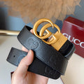 DOUBLE G MARMONT GOLD BUCKLE 37MM BLACK  EMBOSSED LEATHER