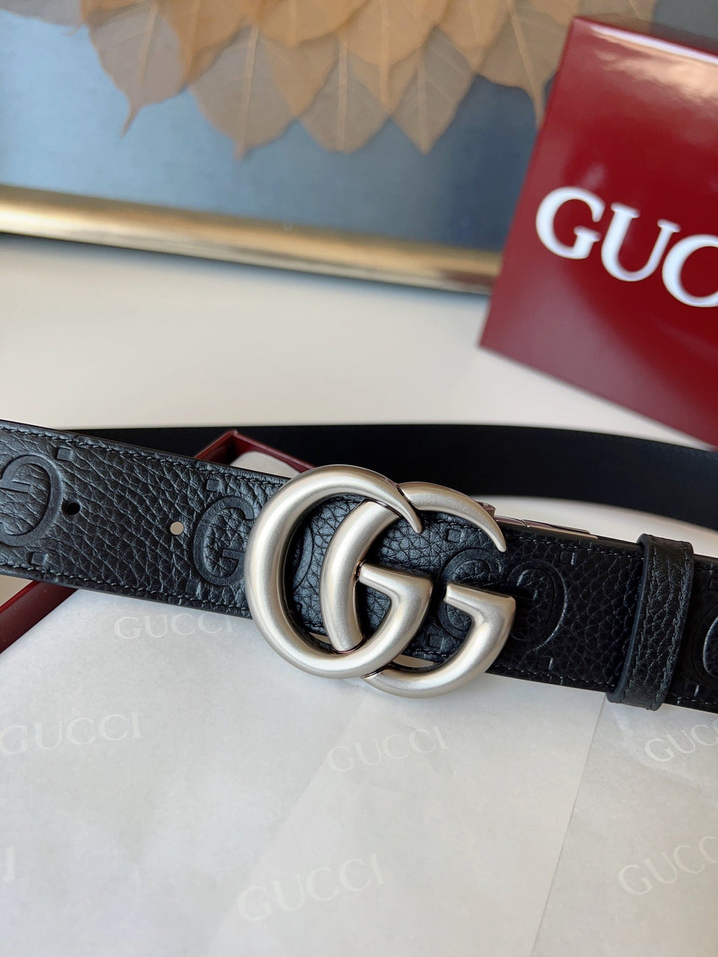 DOUBLE G MARMONT SLIVER BUCKLE 37MM BLACK  EMBOSSED LEATHER