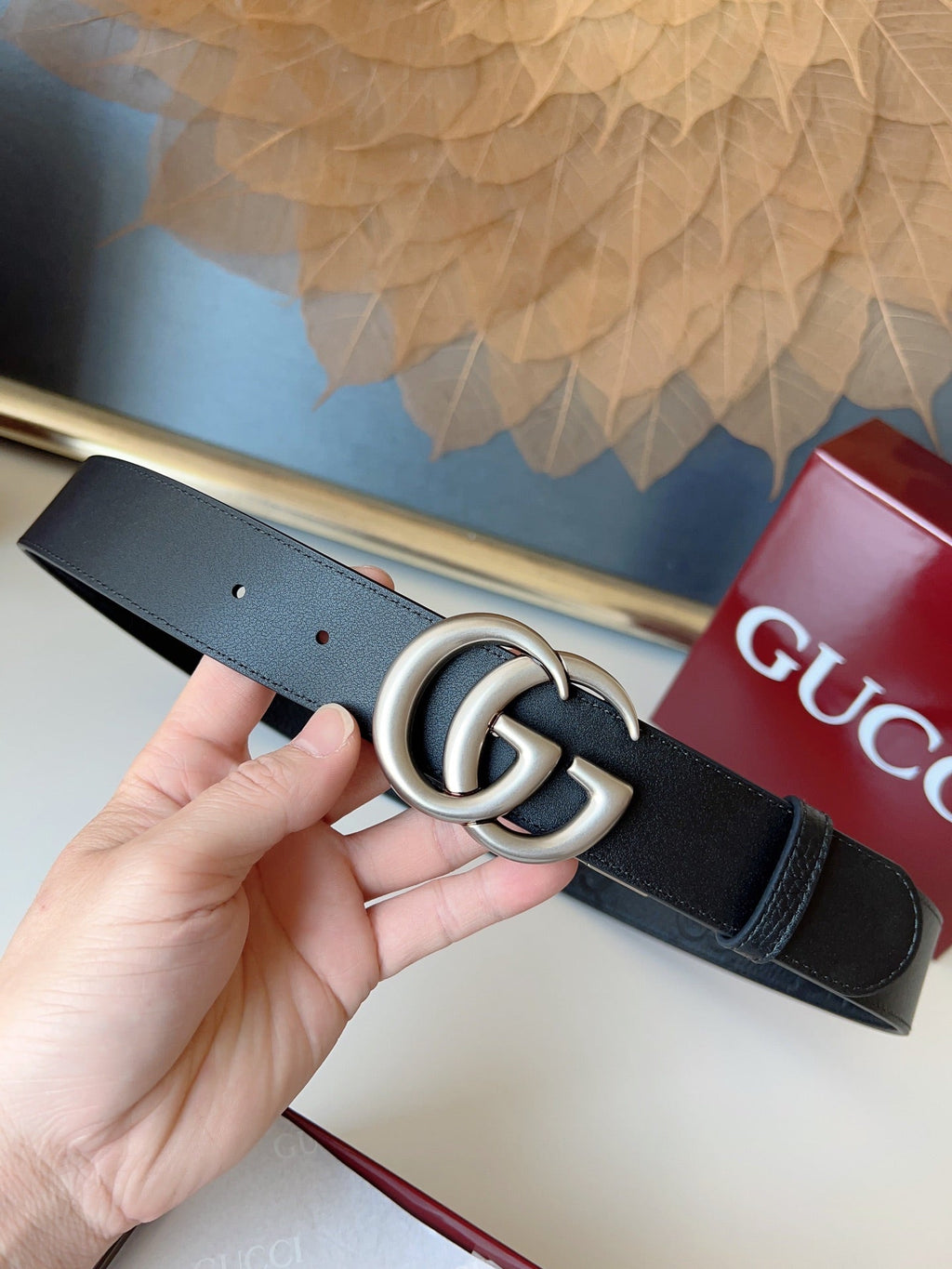 DOUBLE G MARMONT SLIVER BUCKLE 37MM BLACK  EMBOSSED LEATHER