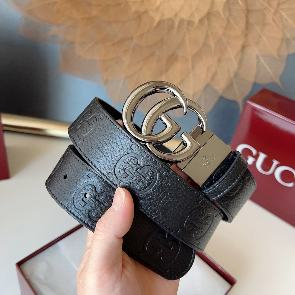 DOUBLE G MARMONT BLUNT COPPER BUCKLE 37MM BLACK  EMBOSSED LEATHER