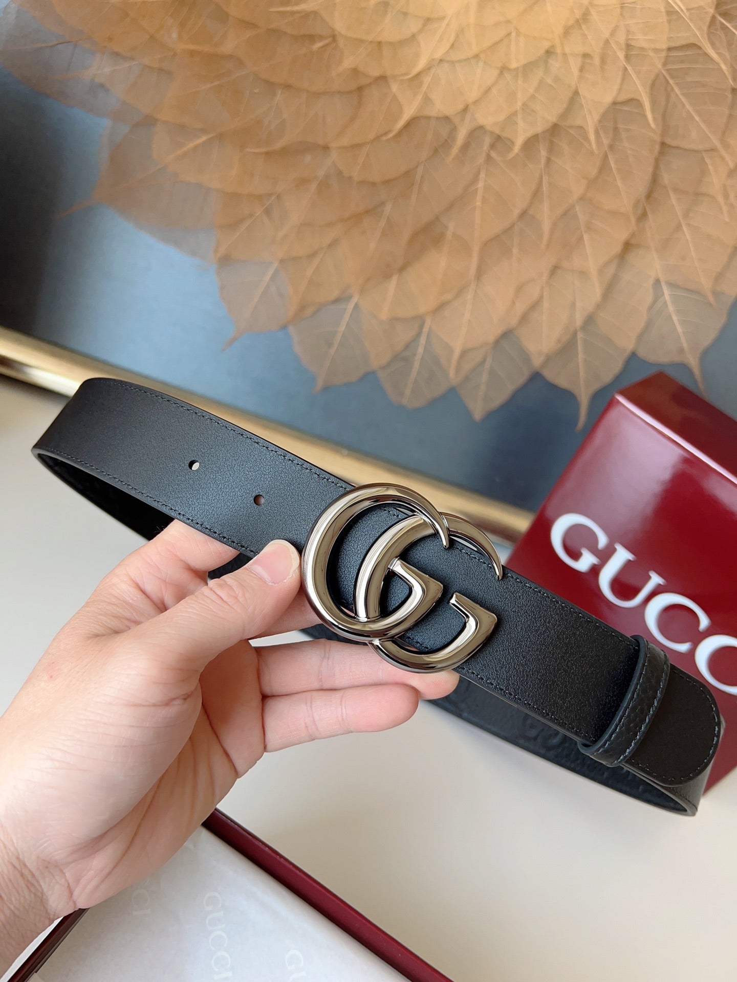 DOUBLE G MARMONT BLUNT COPPER BUCKLE 37MM BLACK  EMBOSSED LEATHER