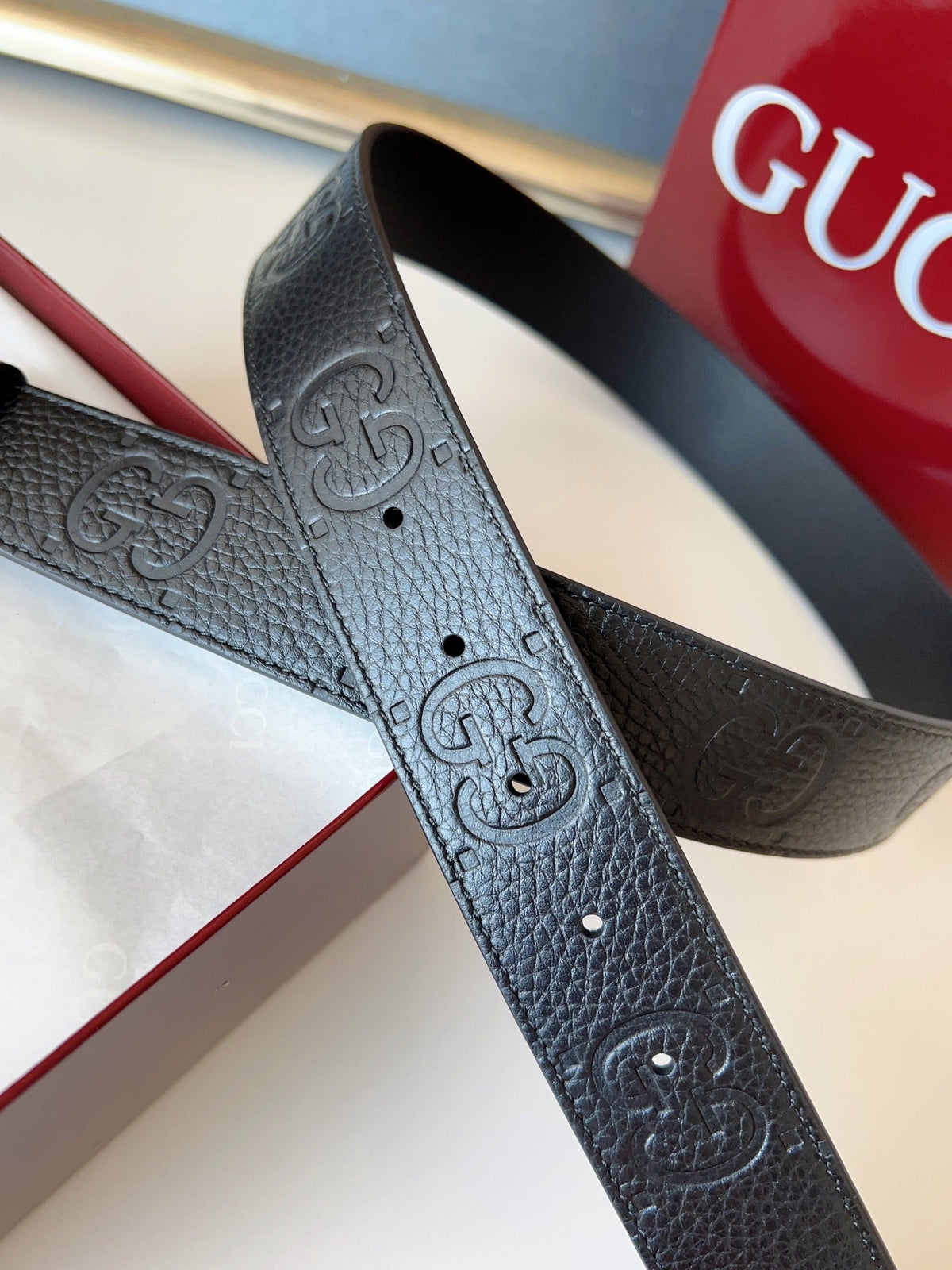 DOUBLE G MARMONT BLUNT COPPER BUCKLE 37MM BLACK  EMBOSSED LEATHER