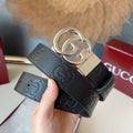 DOUBLE G MARMONT SHINY SLIVER BUCKLE 37MM BLACK  EMBOSSED LEATHER