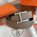 HM H d'Ancre Belt Sliver HW Buckle & Reversible Leather Strap Togo Lychee Cowhide