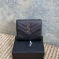 YSL Compact Flap Cassendre Wallet 10cm Black Leather Sliver HW