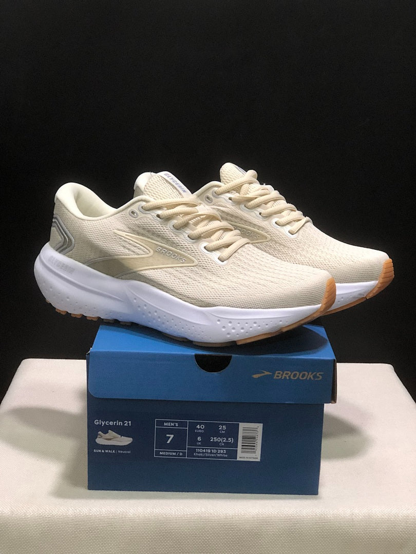 Brooks Glycerin 21 Neutral Road Running Shoes Beige Cream Gum