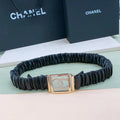 Chanel Rhinestones CC Square Buckle Belt Black Gold in Calfskin 205357