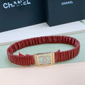 Chanel Rhinestones CC Square Buckle Belt Red Gold in Calfskin 205351