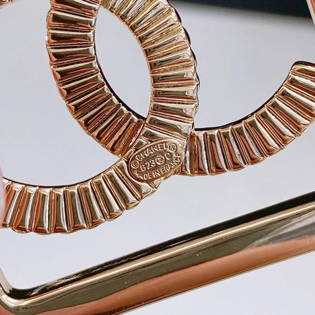 Chanel Rhinestones CC Square Buckle Belt Red Gold in Calfskin 205351