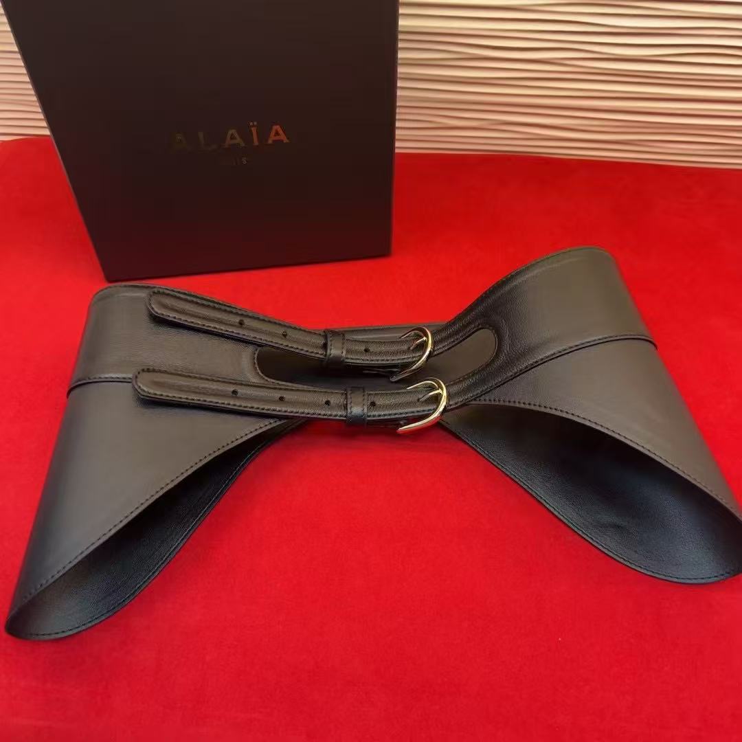 Alaia Belt Black Lamskin With Two Buckles Metal HW