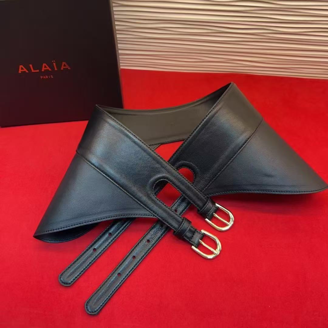 Alaia Belt Black Lamskin With Two Buckles Metal HW