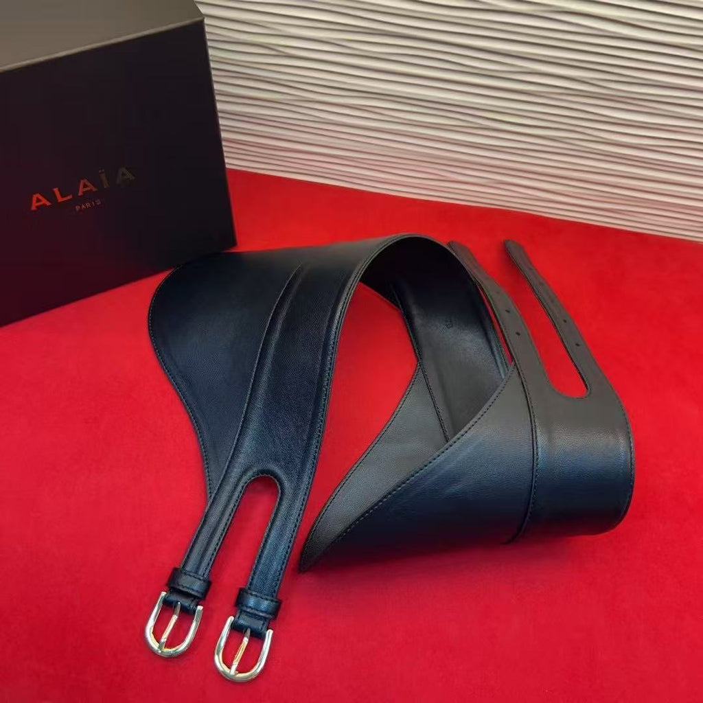 Alaia Belt Black Lamskin With Two Buckles Metal HW