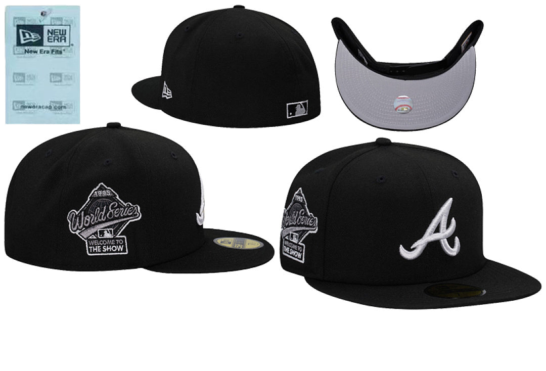 NEW ERA ATLANTA BRAVES WORLD SERIES 1995 BLACK AND WHITE PRIME EDITION 59FIFTY FITTED CAP