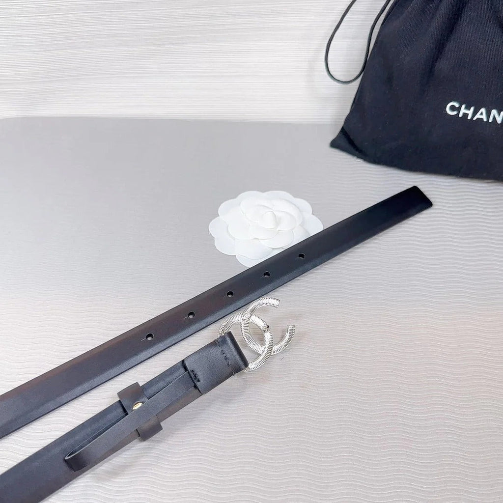 CC BELT 20 MM IN BLACK SMOOTH CALFSKIN SILVER HARDWARE ATTACH RHINSTONE