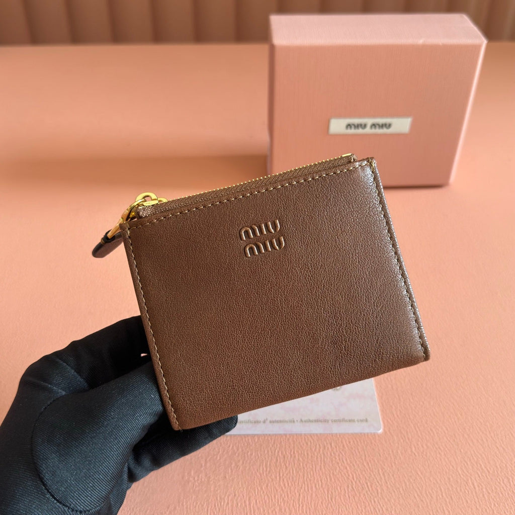 Miu 5MV017 Small Wallet Brown Nappa Leather