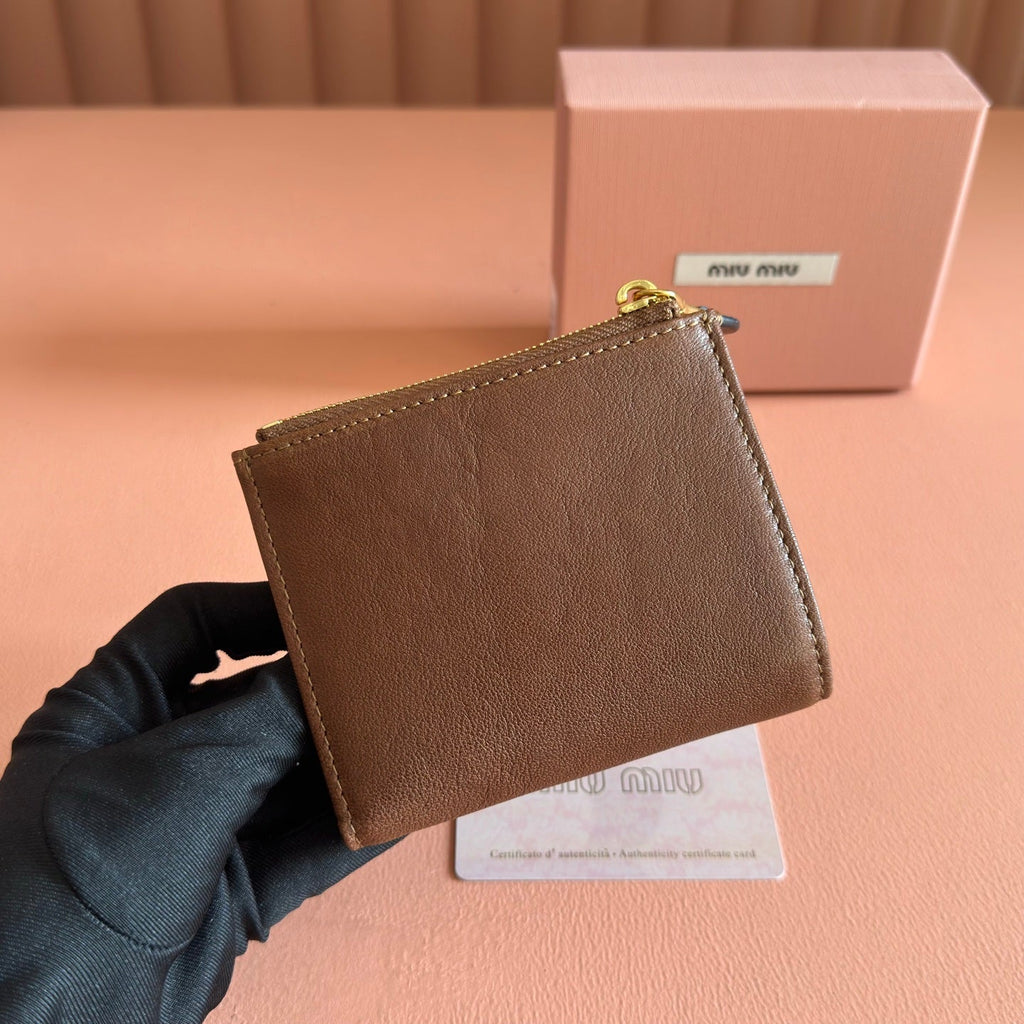 Miu 5MV017 Small Wallet Brown Nappa Leather