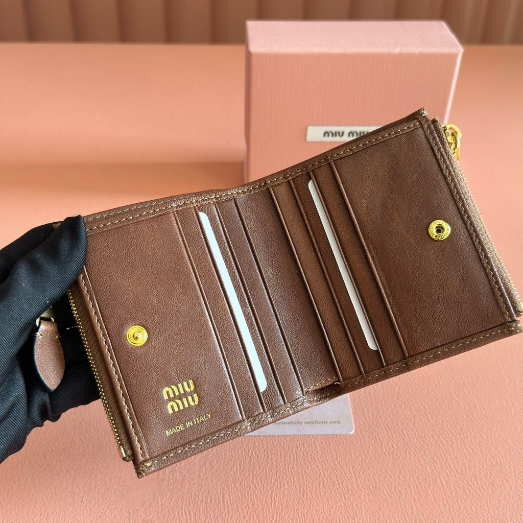 Miu 5MV017 Small Wallet Brown Nappa Leather