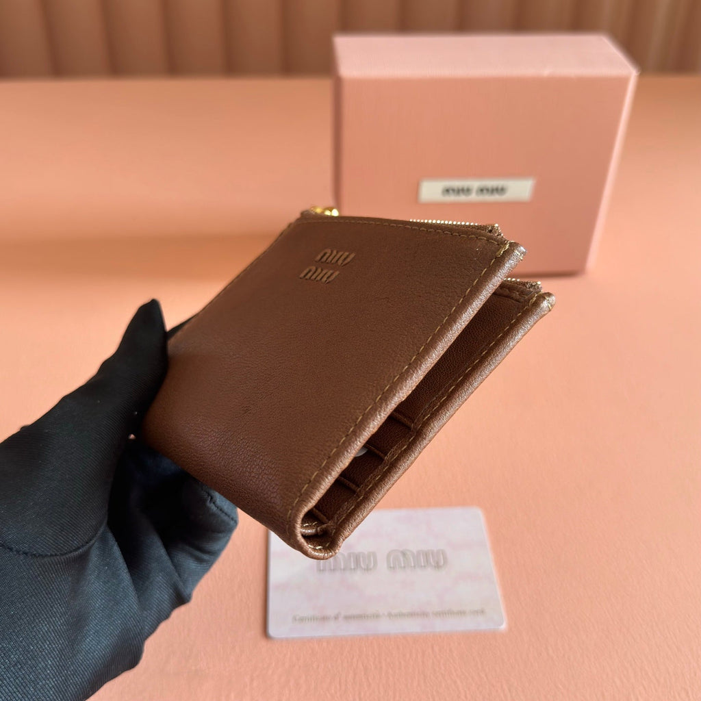 Miu 5MV017 Small Wallet Brown Nappa Leather