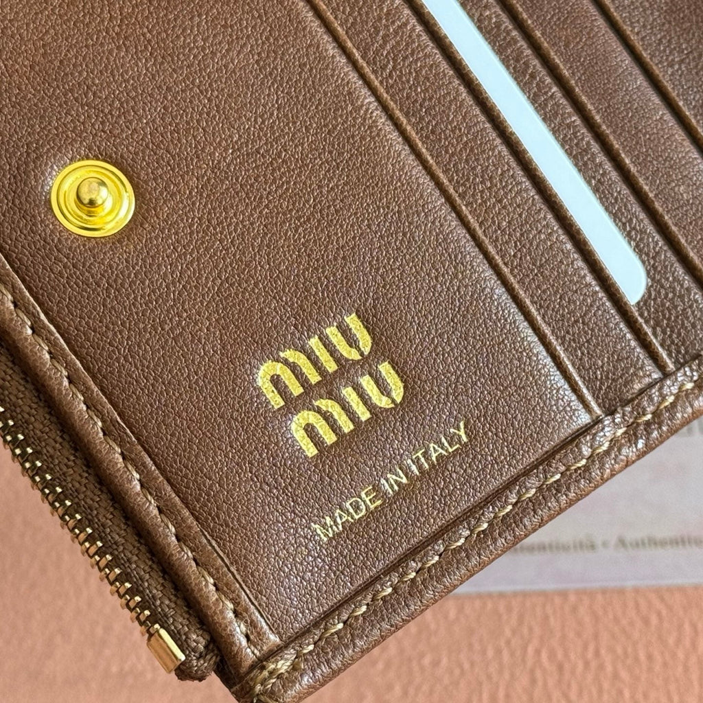 Miu 5MV017 Small Wallet Brown Nappa Leather