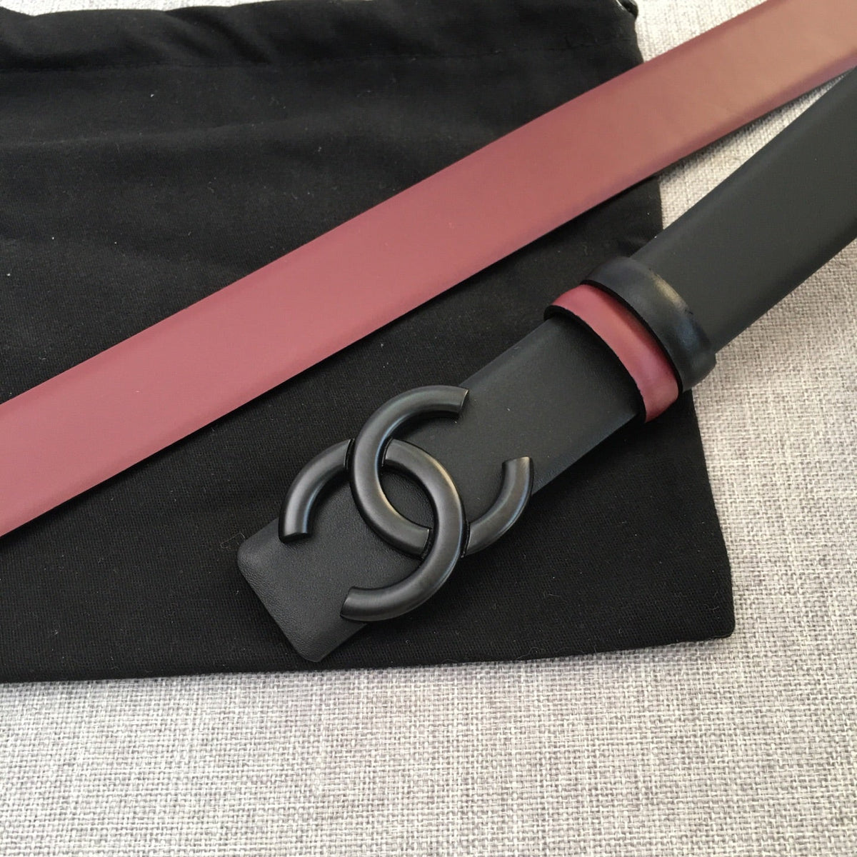 CC 2022 3.0cm Reversible Black Belt Calfskin Black Burgundy Calfskin