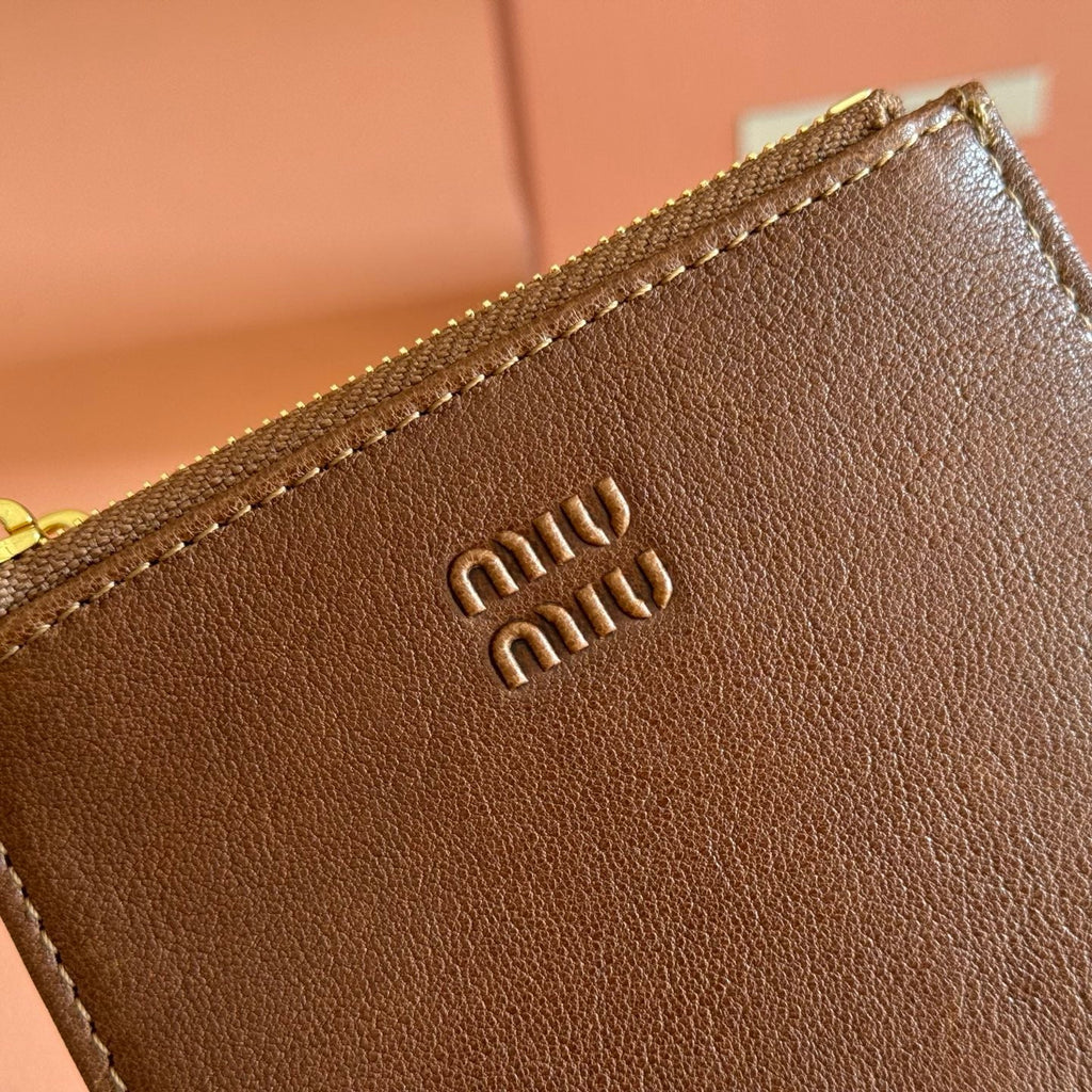 Miu 5MV017 Small Wallet Brown Nappa Leather