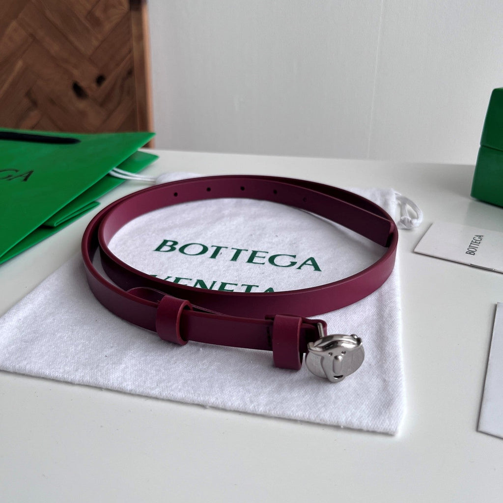 BV Narrow Face Belt 1.5cm Burgundy Sliver Leather 207538