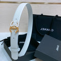 CC BELT 30MM IN WHITE SMOOTH CALFSKIN GOLD MIX WHITE METAL LOGO