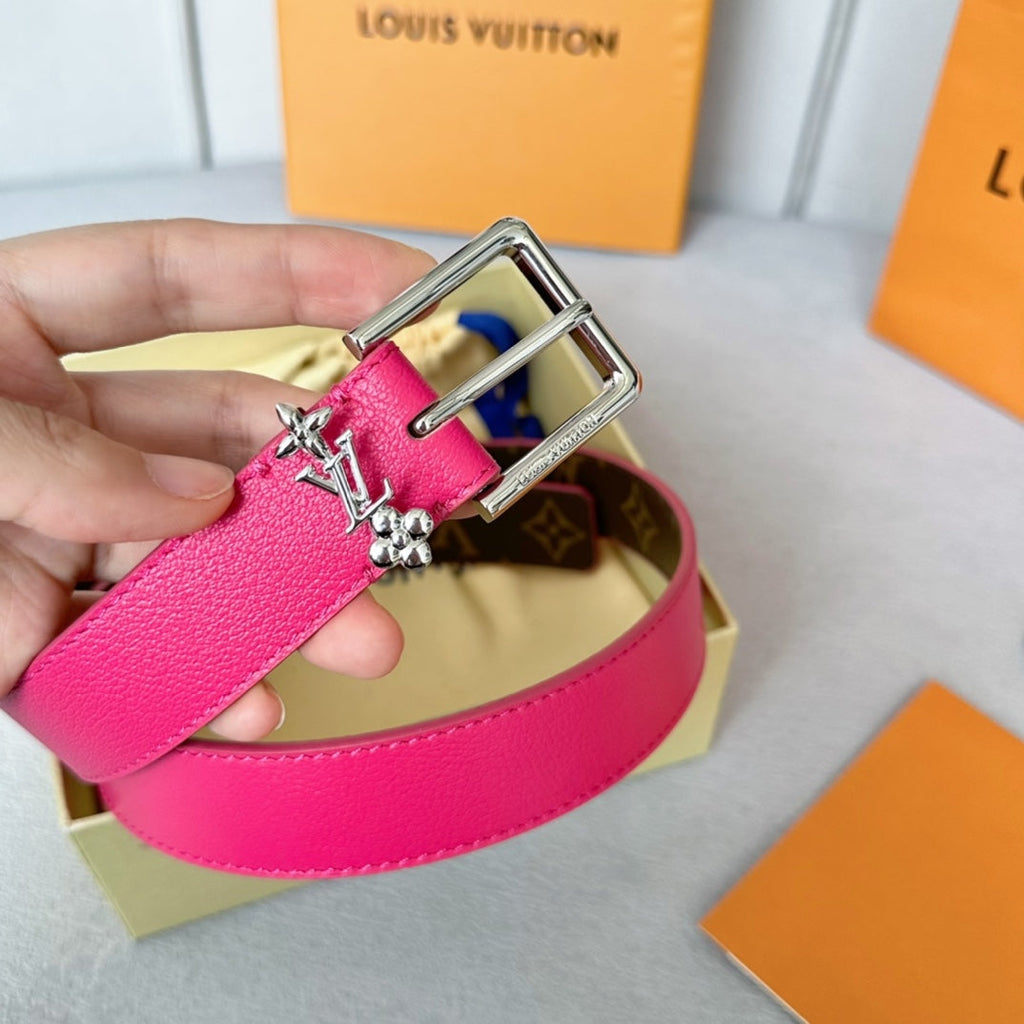 LV BLOOM 30MM BELT IN DEEP PINK CALFSKIN SILVER HARDWARE