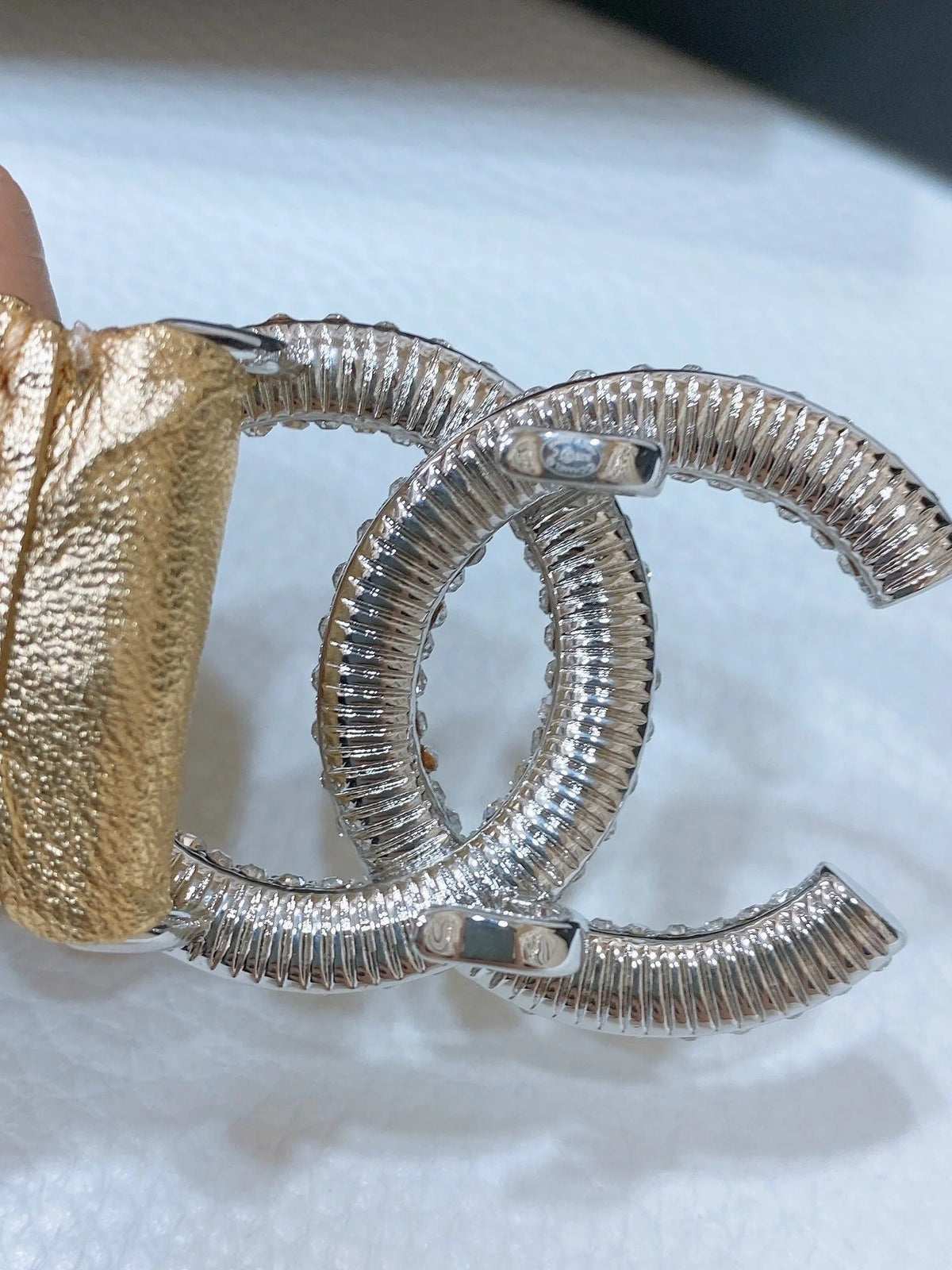 CC ELASTIC BELT 30MM IN GOLD CALFSKIN GOLD HARDWARE WITH RHINSTONES
