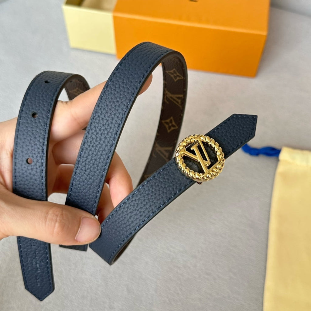LV S-LOCK BELT 20 MM IN NAVY BLUE CALFSKIN AND CIRCLE GOLD HARDWARE