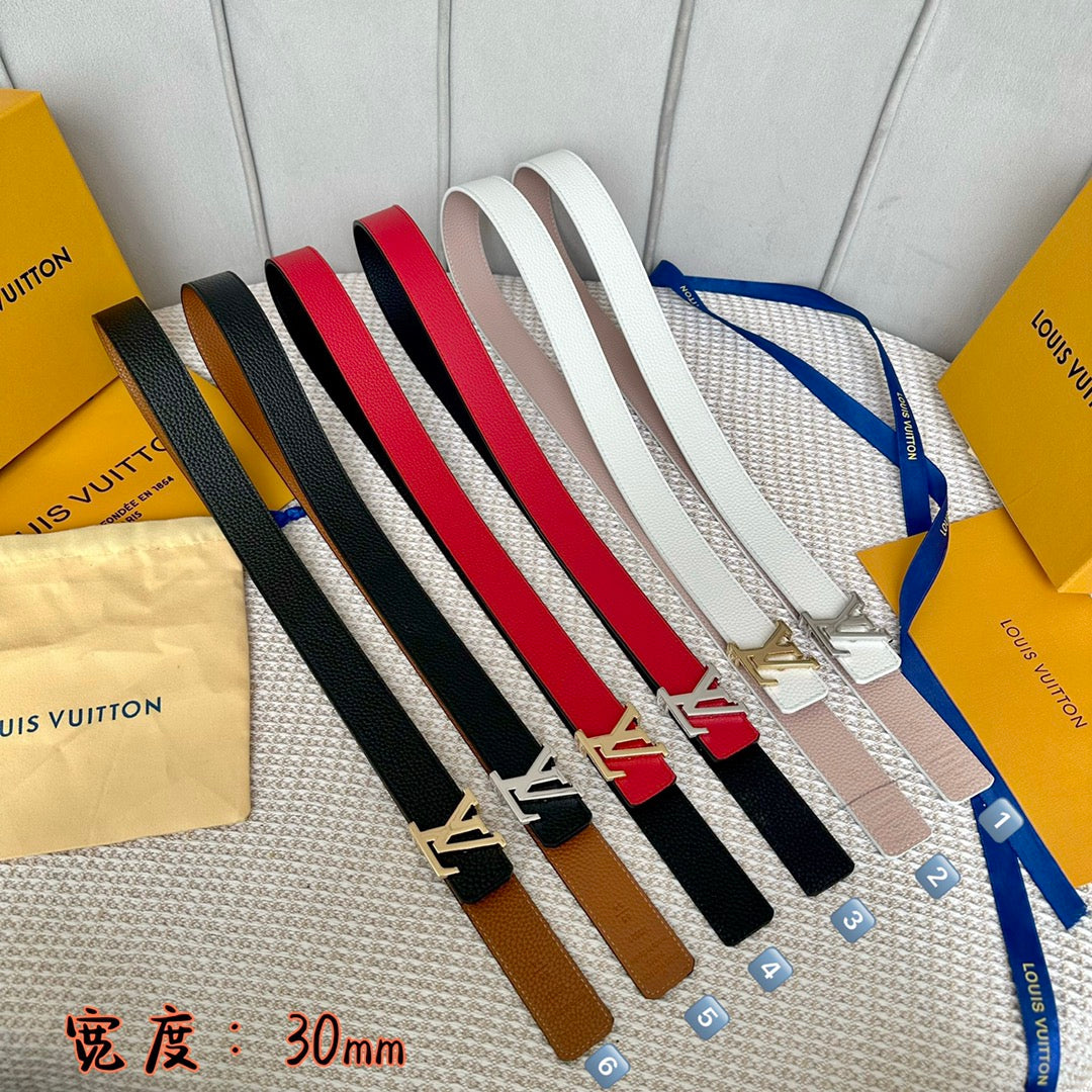 LV 30 MM BELTS IN WHITE AND PINK PASTEL CALFSKIN SILVER HARDWARE