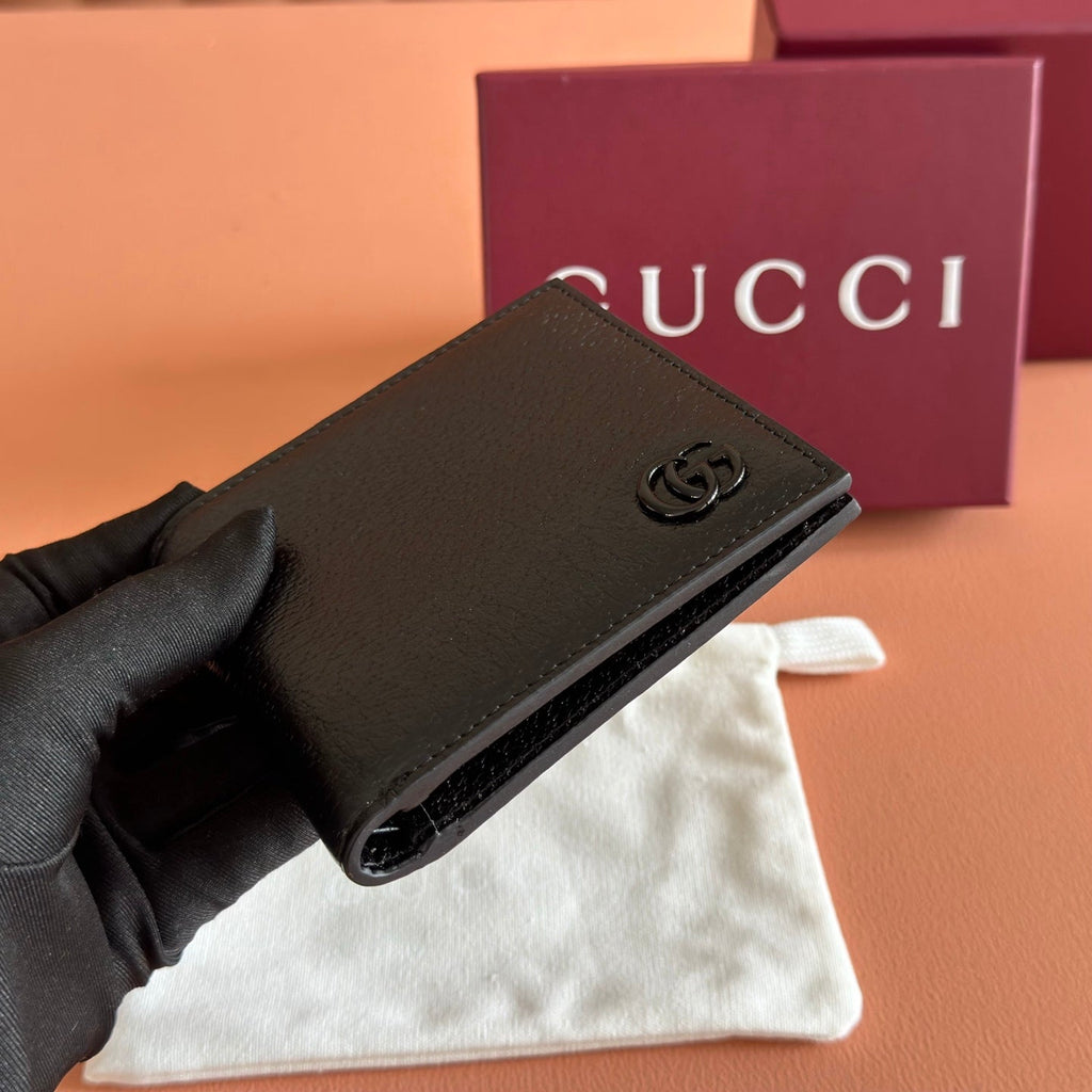 GG Marmont Bi-Fold Wallet Black Pebbled Leather
