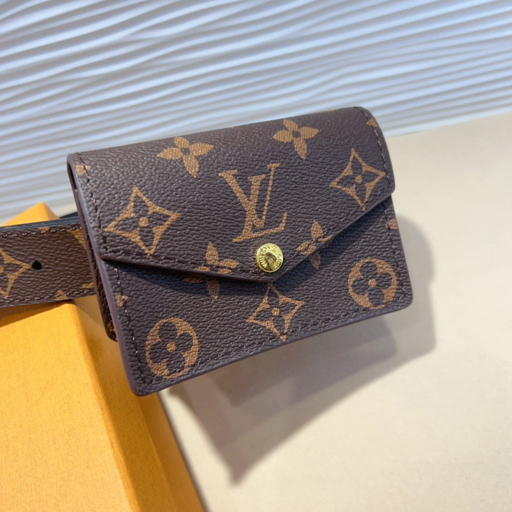 LV MULTI POCKET 30MM BELT IN DARK BROWN MONOGRAM CALFSKIN GOLD HARDWARE