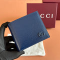 GG Marmont Bi-Fold Wallet Dark Blue Pebbled Leather