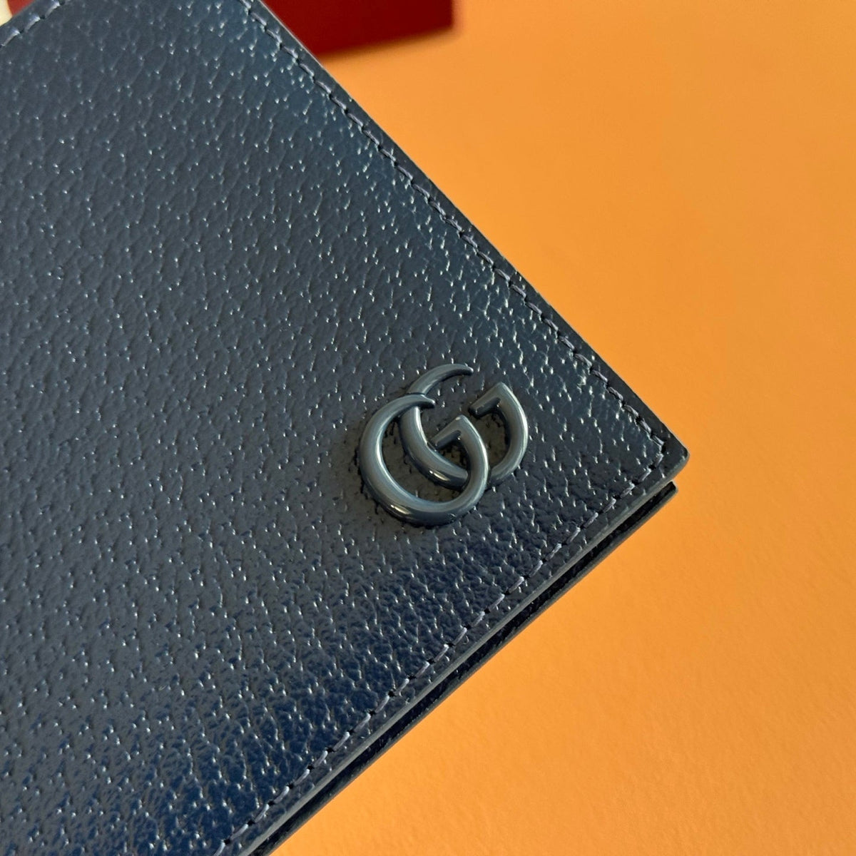 GG Marmont Bi-Fold Wallet Dark Blue Pebbled Leather