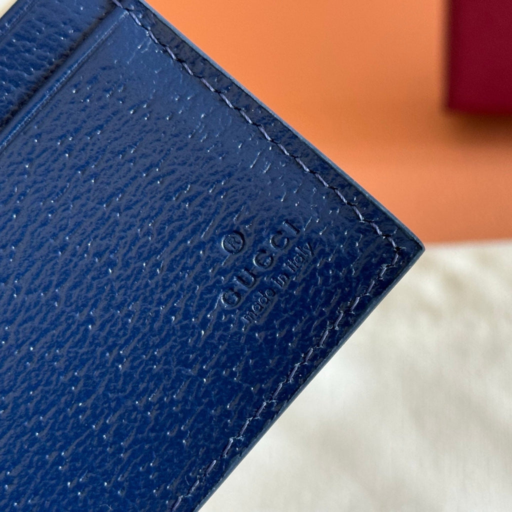 GG Marmont Bi-Fold Wallet Dark Blue Pebbled Leather