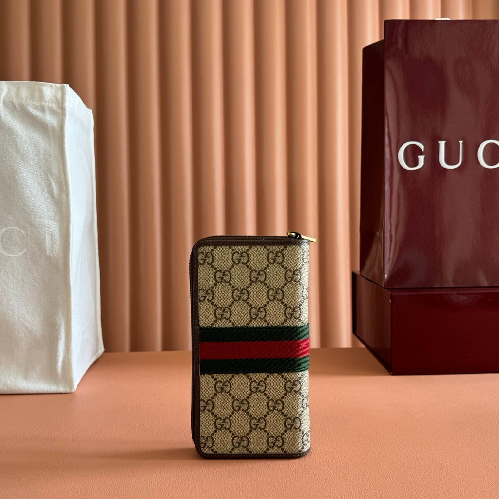 GG Zip Around Wallet Beige Brown Canvas