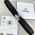 CC 30MM BELT IN BLACK SMOOTH CALFSKIN WITH SILVER HARDWARE