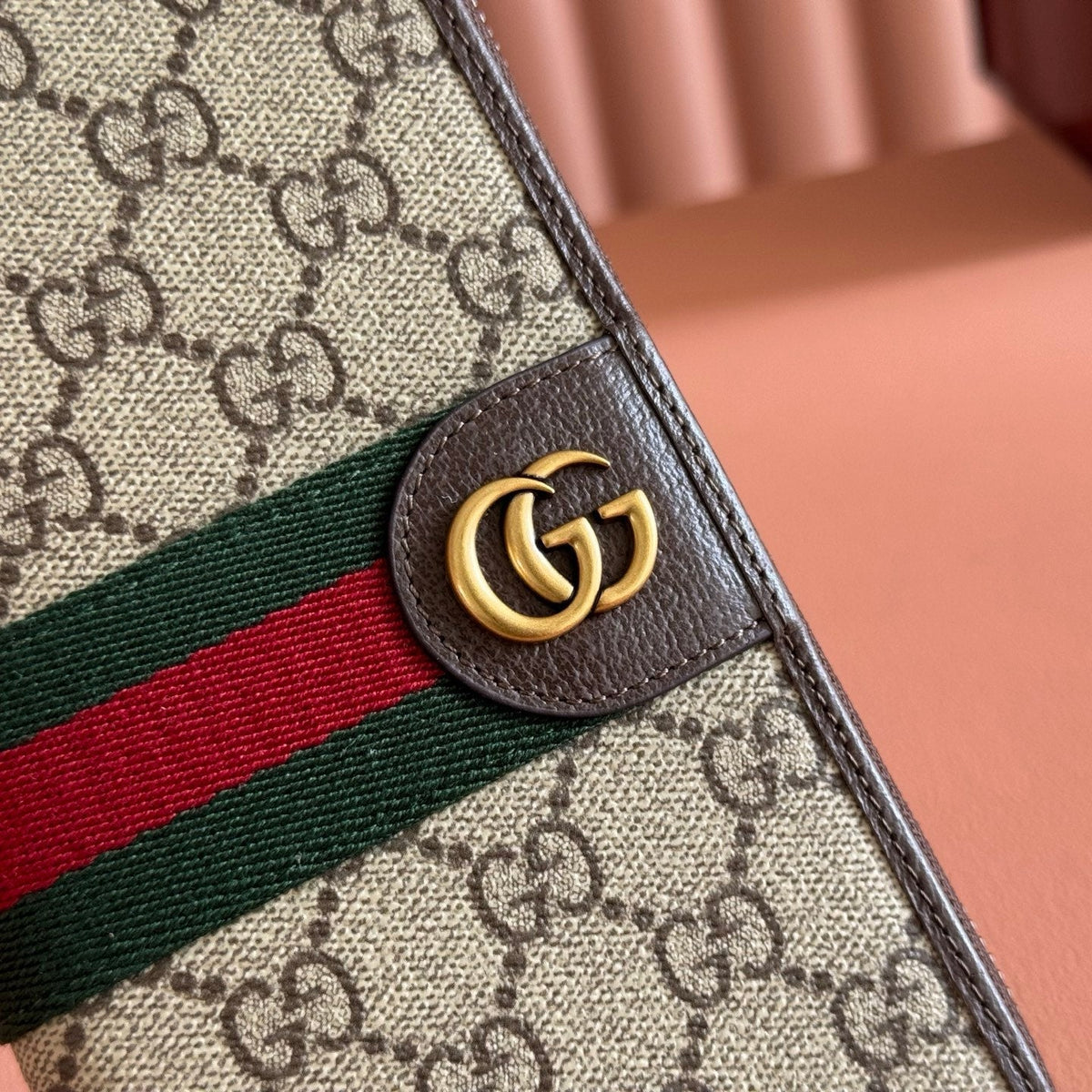GG Zip Around Wallet Beige Brown Canvas